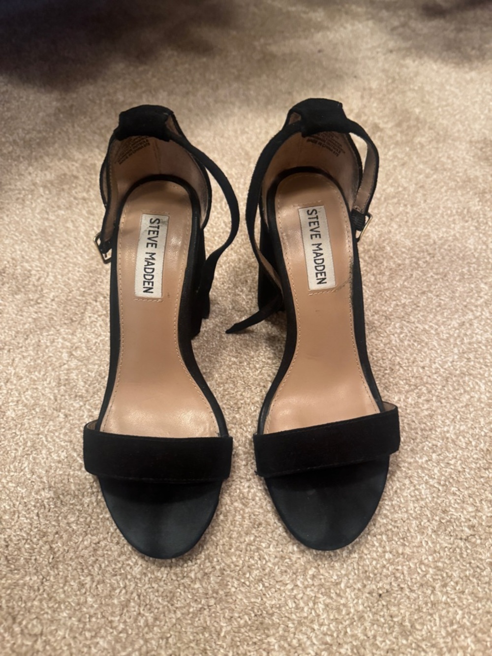 Steve Madden Carrson 6.5 Black Suede Open-Toe Ankle-Strap Heels